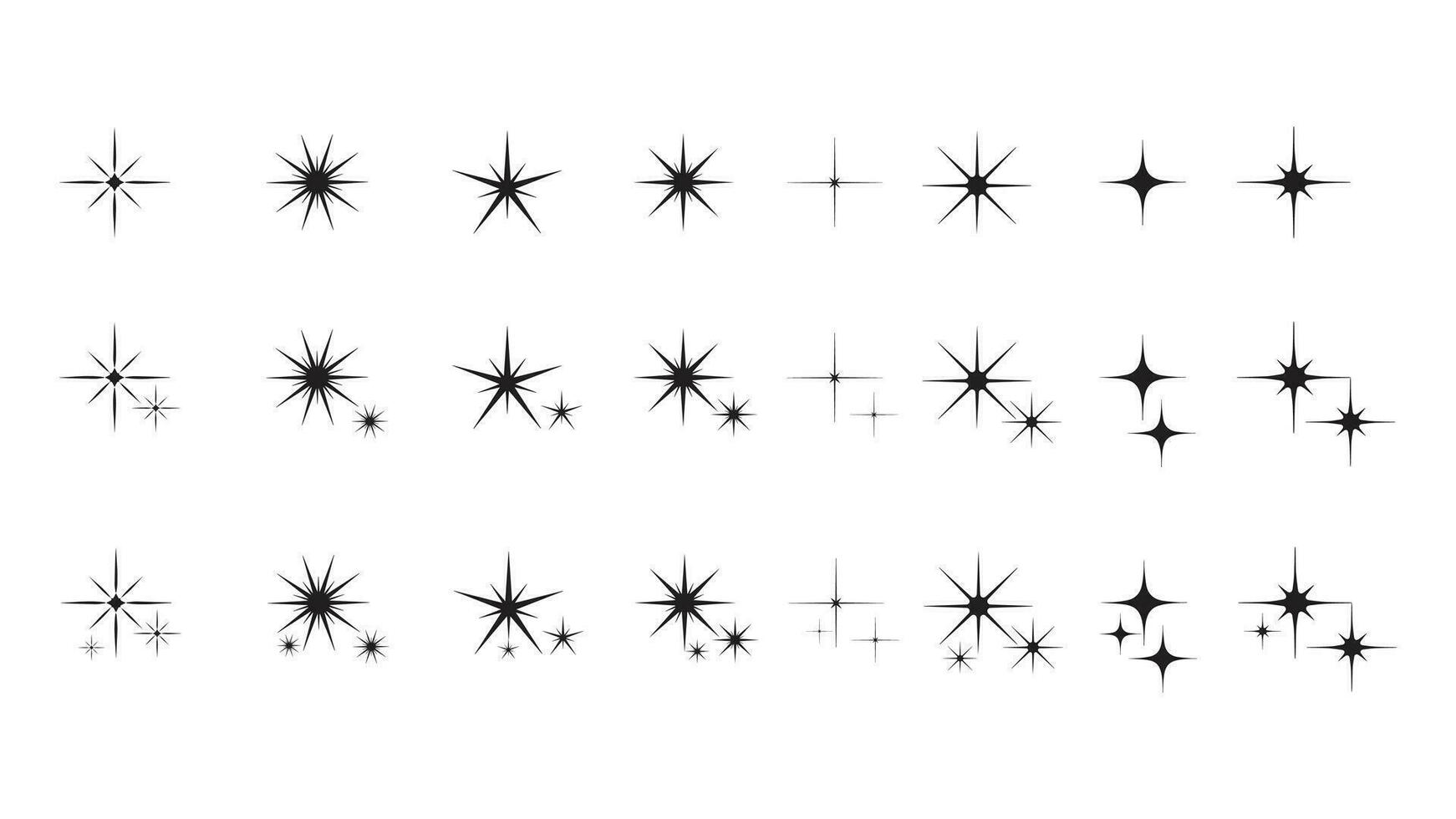 scintillante stelle composizione. raggiante nero stella stampino, isolamento vario scintillante elementi. cielo oggetti, lampeggiante vettore cartello clipart collezione di diverso Natale i fiocchi di neve