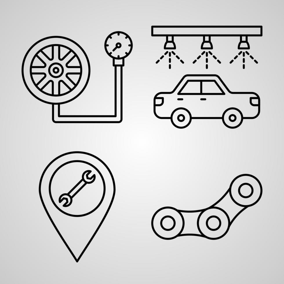 delineare le icone del servizio auto isolate su sfondo bianco vettore