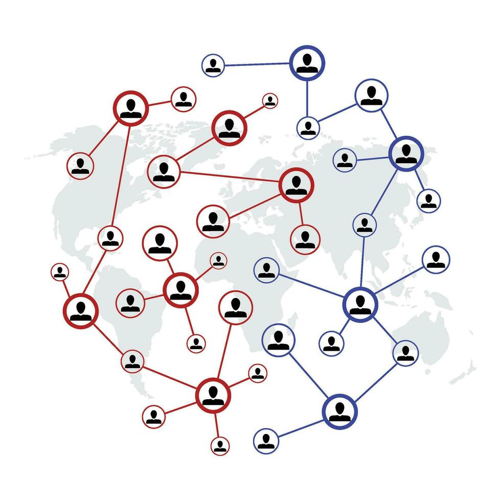 mondo sociale Rete. connessione persone rete. vettore sociale connessione Internet, comunicazione solidarieta, supporto catena collegamenti, mondo networking illustrazione