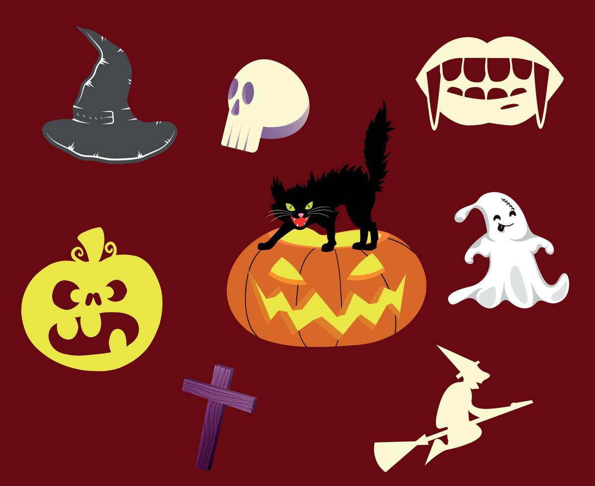 oggetti fantasma design halloween day 31 ottobre gatto illustrazione zucca vettore