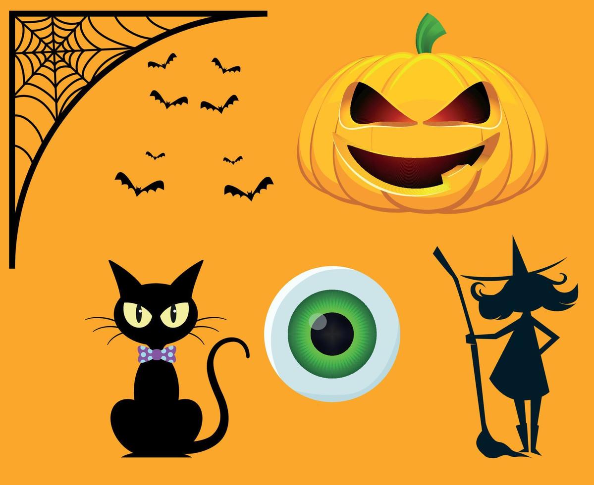 oggetti astratti zucca halloween day 31 ottobre party design con pipistrello gatto nero vettore