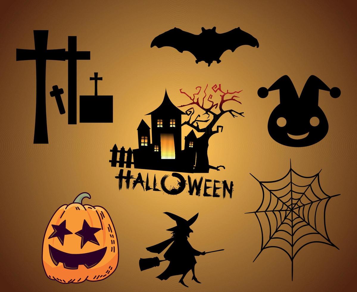 oggetti astratti giorno di halloween 31 ottobre evento scuro illustrazione zucca pipistrello e tomba vettore