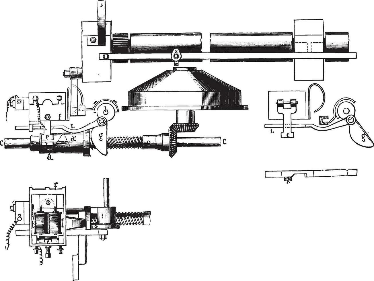 cervello filoni recitazione elettricità, applicato per un' disegnare telaio per cotone, Vintage ▾ incisione. vettore