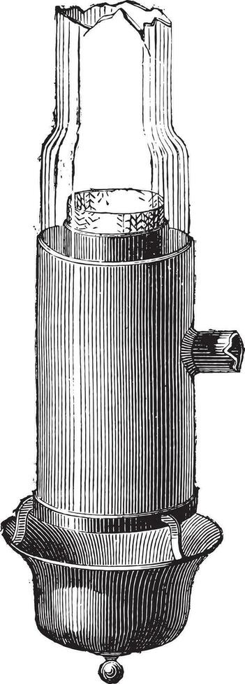 bec argand con il disposizione di il bicchiere, come modificato di quinquet, Vintage ▾ incisione. vettore