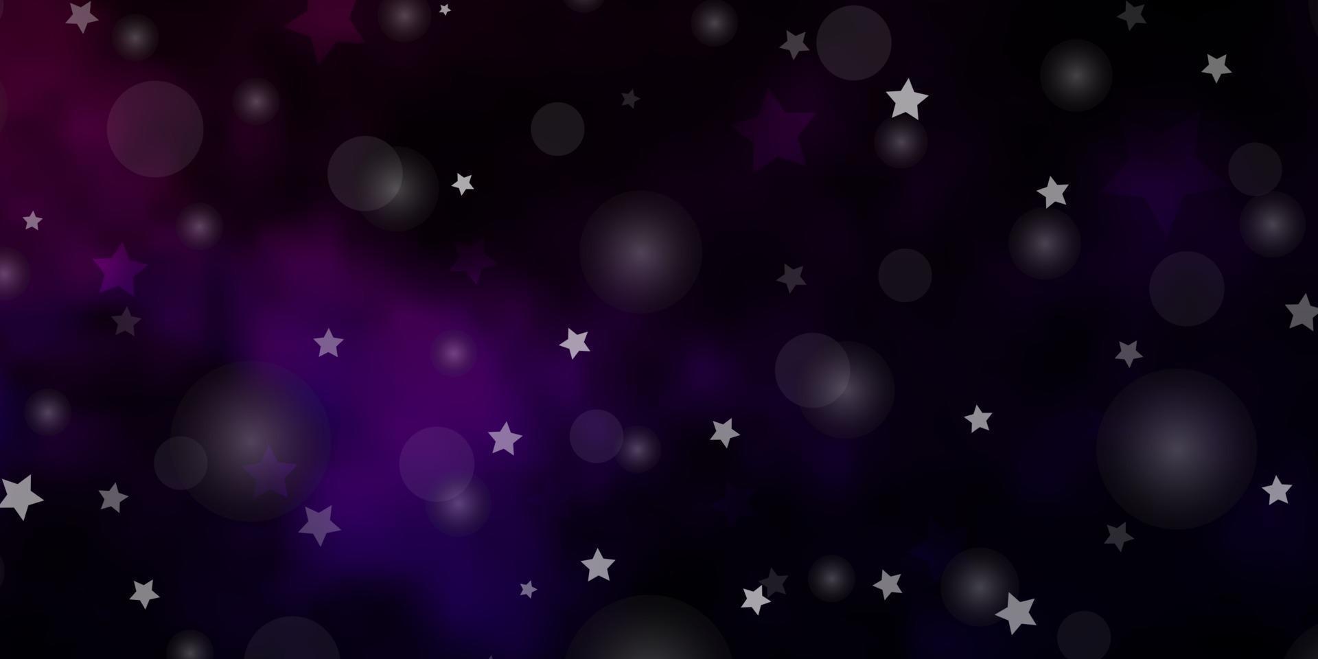 trama vettoriale viola scuro, rosa con cerchi, stelle.