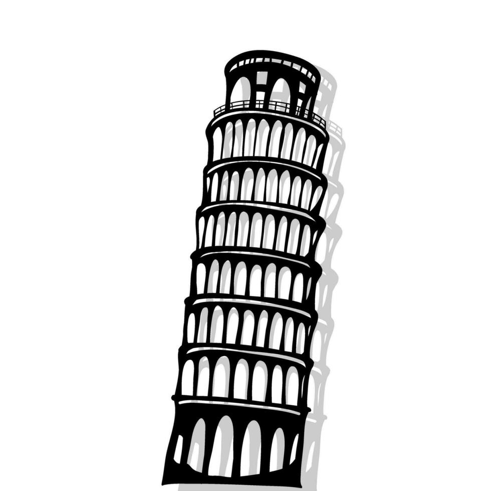 il pendente Torre silhouette di pisa, Italia. vettore