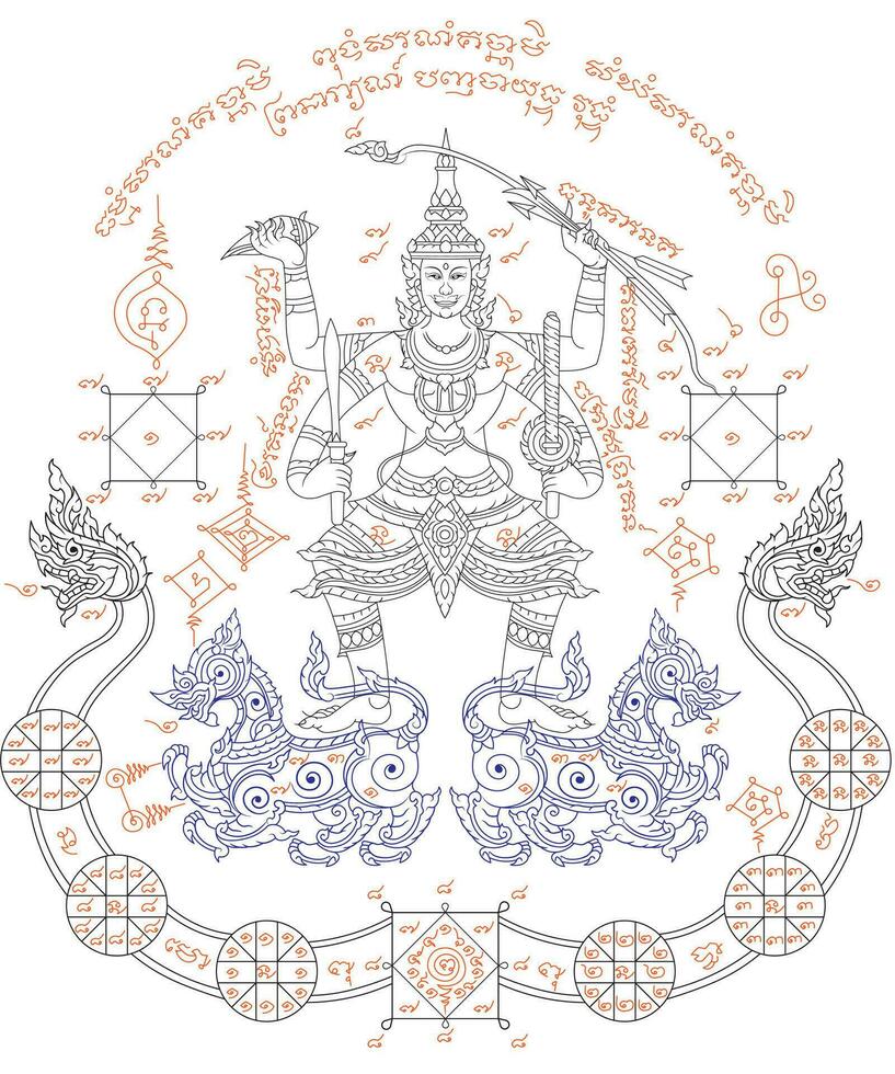 tailandese sacro simbolo tatuaggio, tailandese tradizionale tatuaggio, sak yant linea disegno vettore