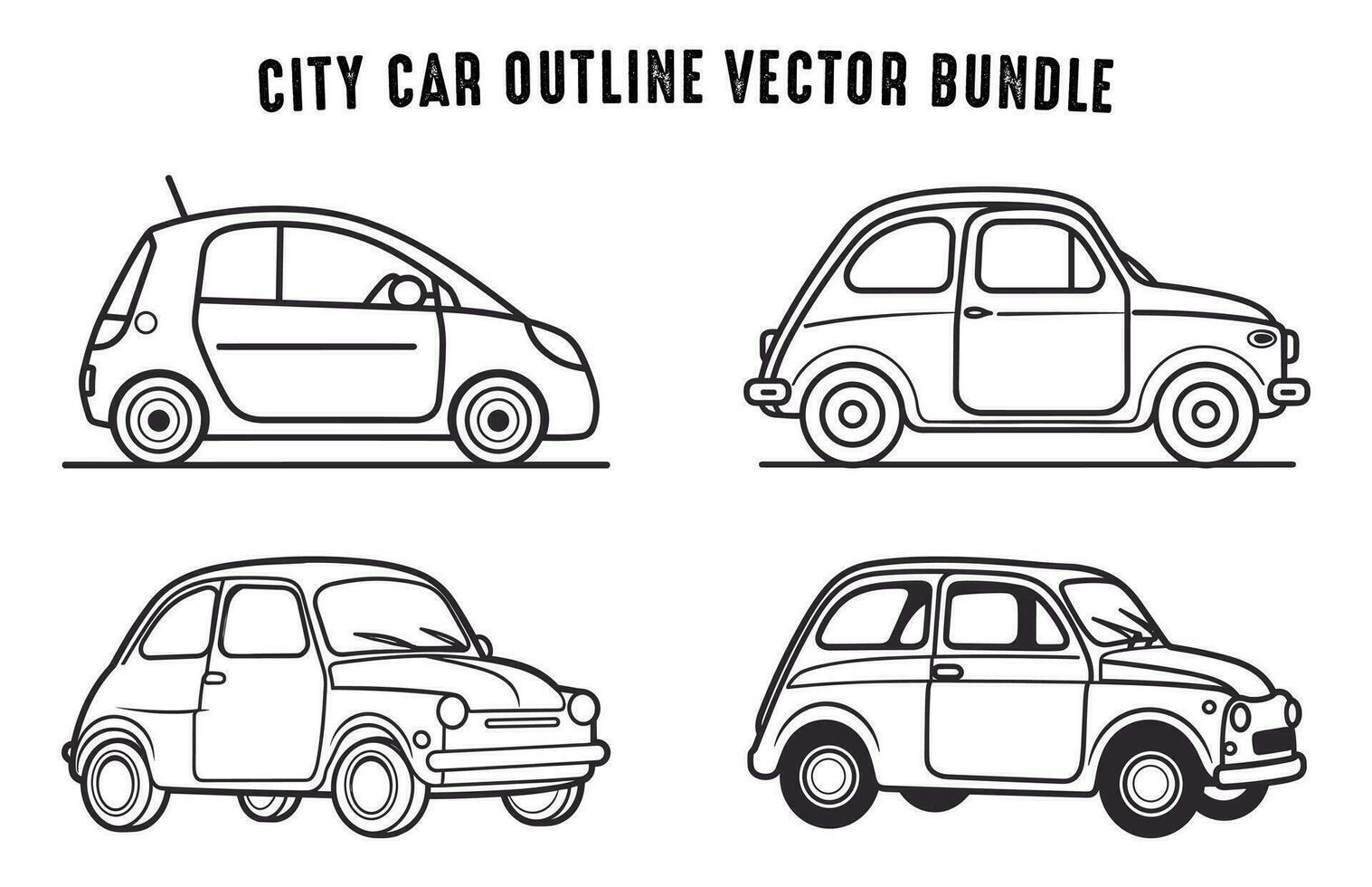 impostato di auto schema vettore disegno, città trasporto mini auto linea arte fascio