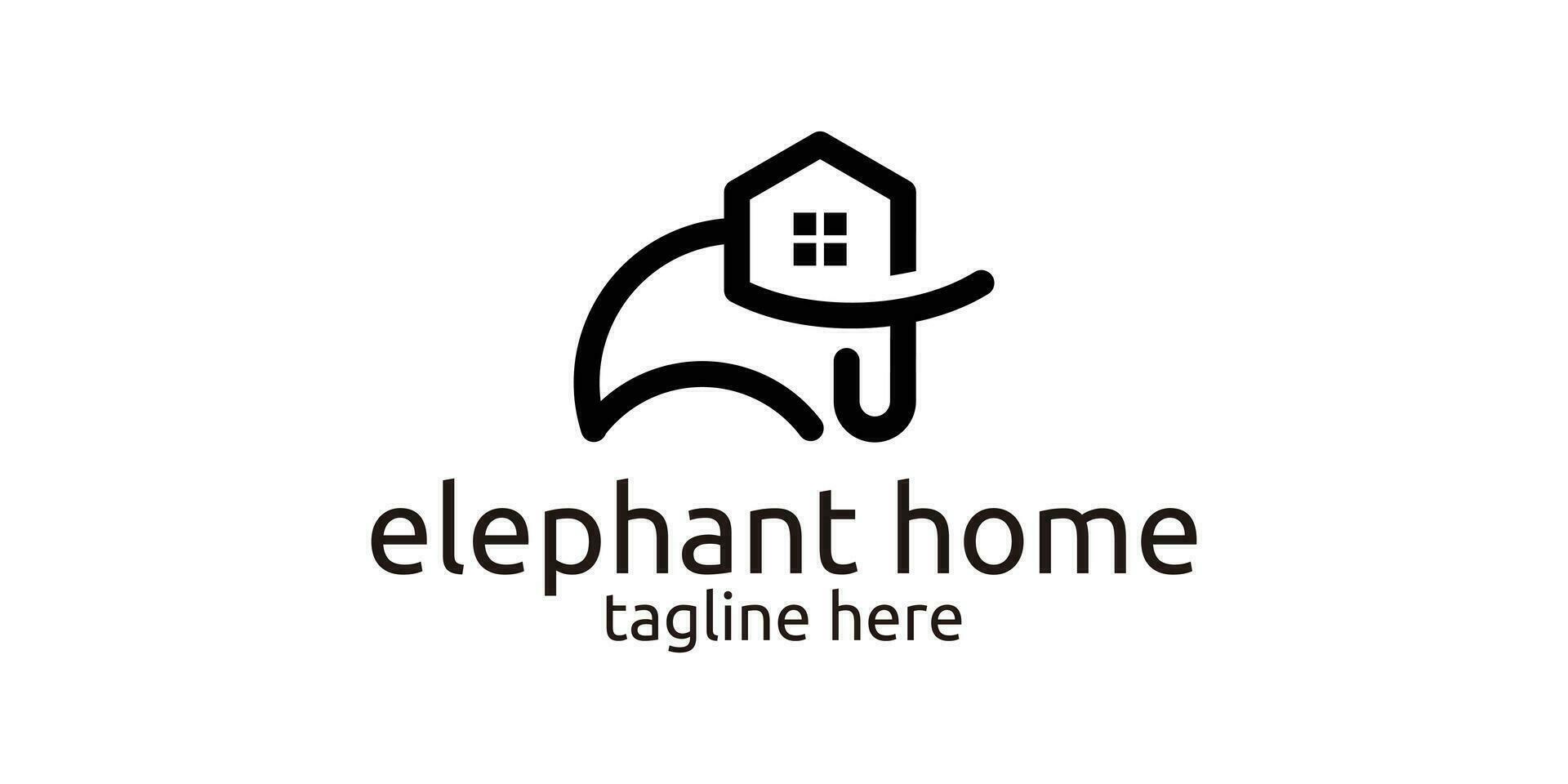 logo design combinando il forma di un elefante con un' Casa, minimalista linea logo. vettore