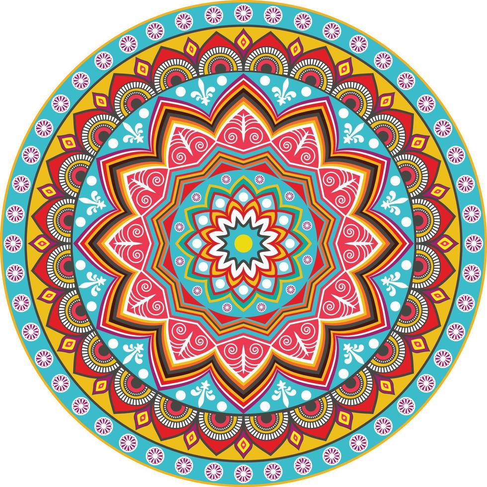 mandala colorato illustrazione in stile scarabocchio. mandala di doodle disegnato a mano di vettore con i cuori. design mandala dai colori vivaci per stampa, poster, copertina, brochure, flyer, banner, copertina del libro.