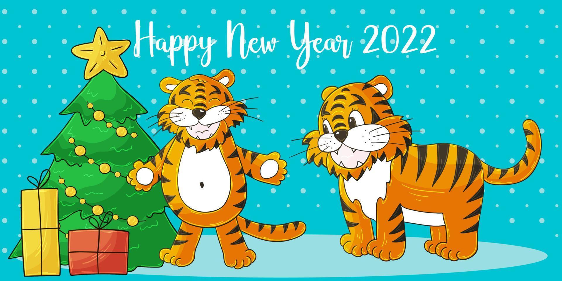 nuovo anno 2022. illustrazione di cartoni animati per cartoline, calendari, poster vettore