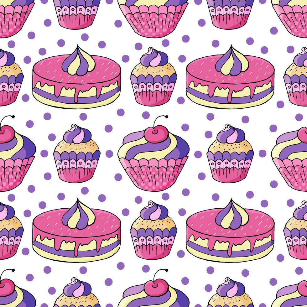 illustrazione vettoriale. modello senza soluzione di continuità con pasticcini dolci. muffin carini, cupcakes vettore