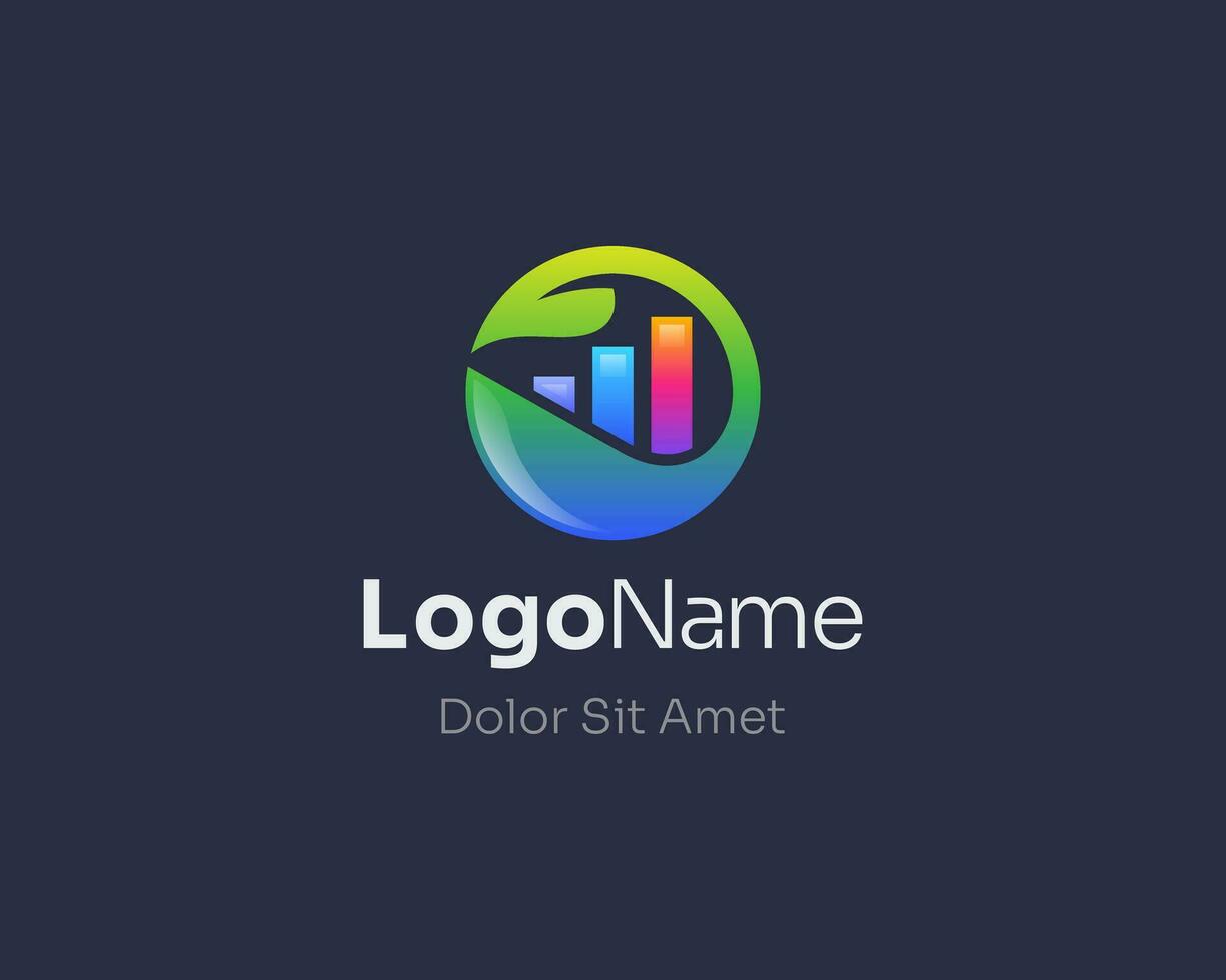 marketing grafico con foglia logo pendenza vettore