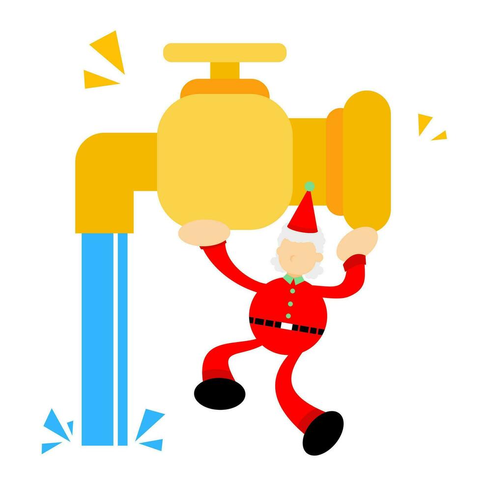 Natale Santa Claus e acqua deposito rubinetto cartone animato scarabocchio piatto design stile vettore illustrazione