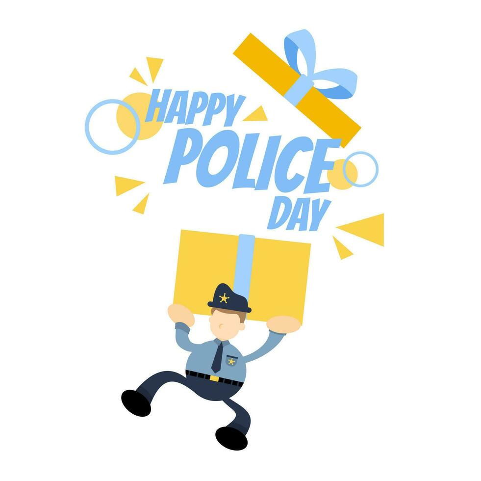 contento polizia giorno sorpresa scatola celebrazione cartone animato scarabocchio piatto design stile vettore illustrazione