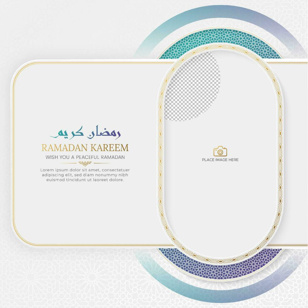 Ramadan kareem islamico lusso saluto carta sociale media inviare con Arabo stile modello e un' foto vettore