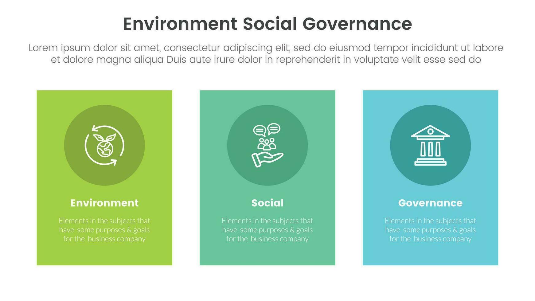 esg ambientale sociale e governo Infografica 3 punto palcoscenico modello con verticale rettangolo scatola concetto per diapositiva presentazione vettore