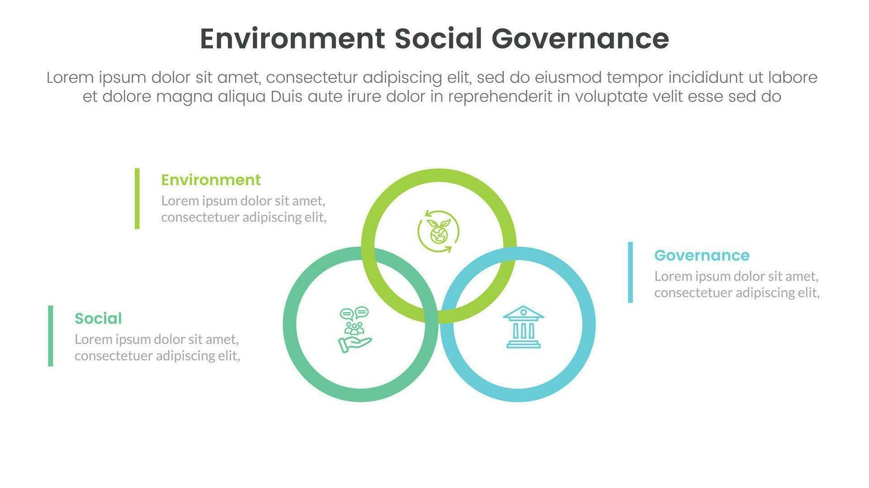 esg ambientale sociale e governo Infografica 3 punto palcoscenico modello con grande cerchio unione o Iscritto su centro concetto per diapositiva presentazione vettore