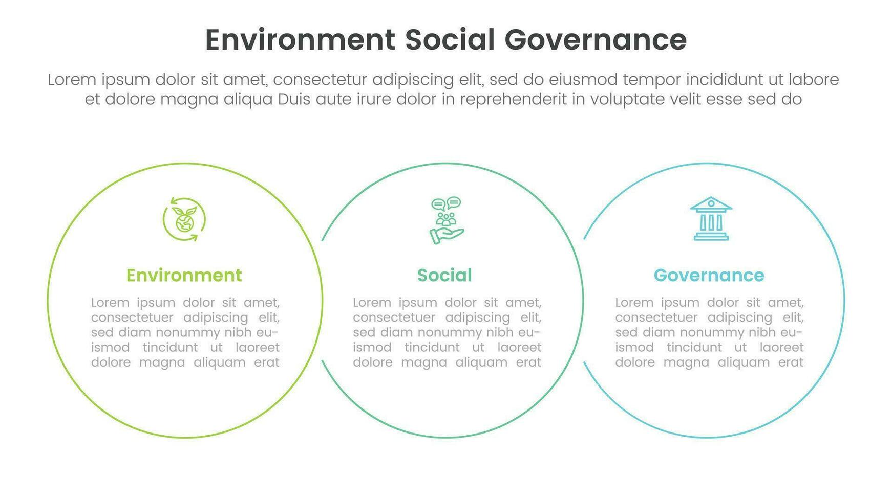 esg ambientale sociale e governo Infografica 3 punto palcoscenico modello con grande cerchio schema unione concetto per diapositiva presentazione vettore