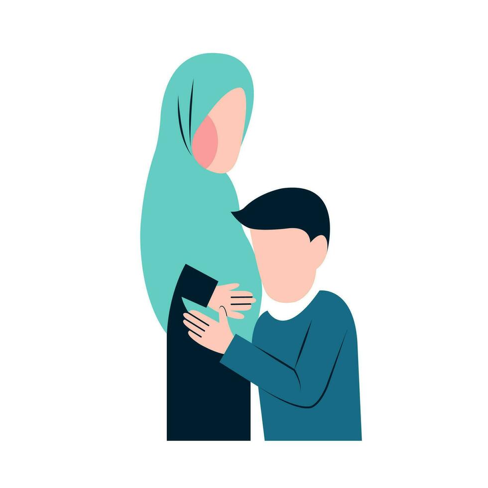 musulmano incinta coppia piatto illustrazione vettore