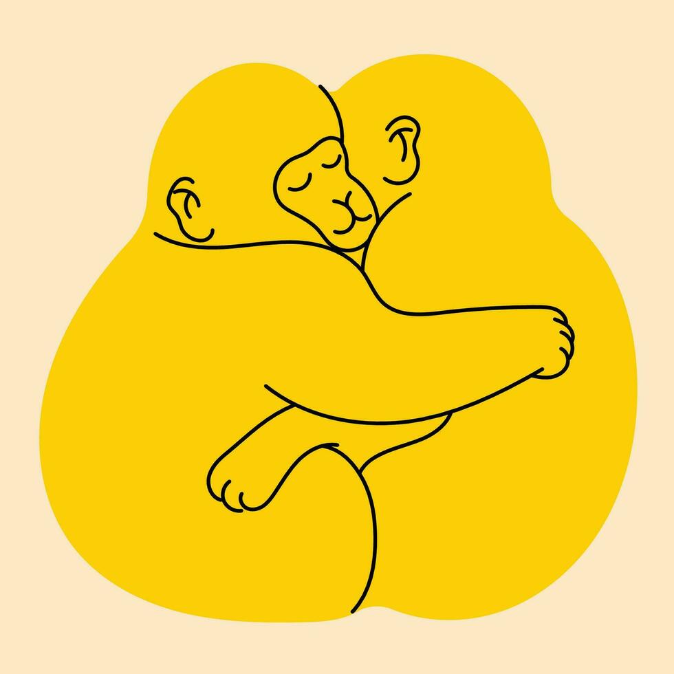 Due scimmie abbracciare. vettore illustrazione nel piatto cartone animato stile