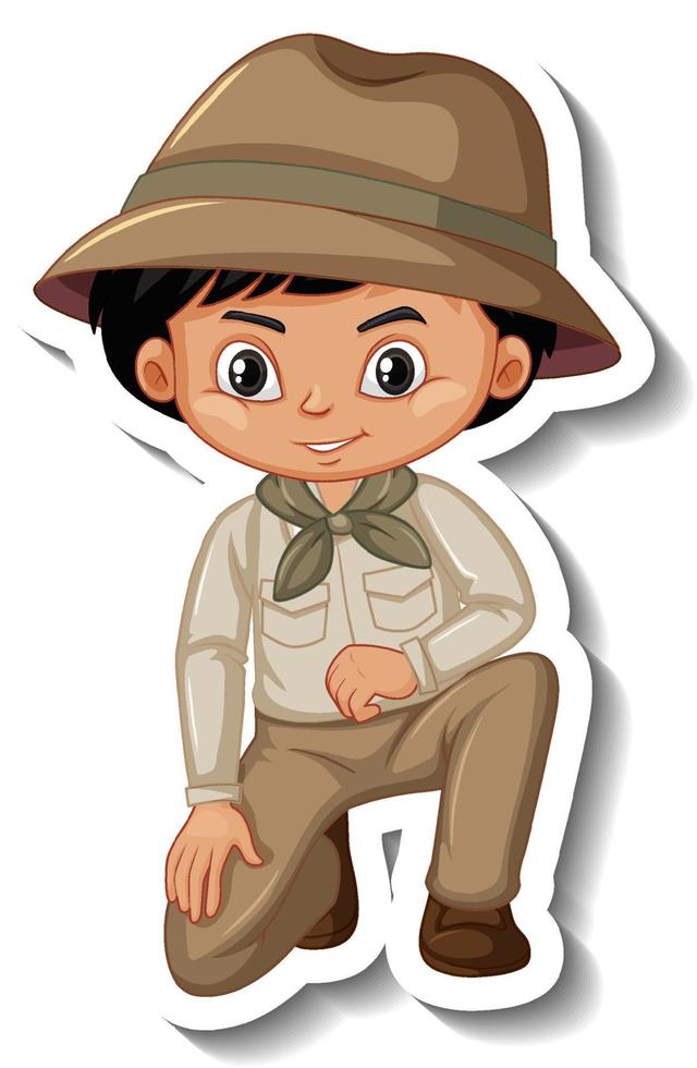 ragazzo in costume da safari adesivo personaggio dei cartoni animati vettore