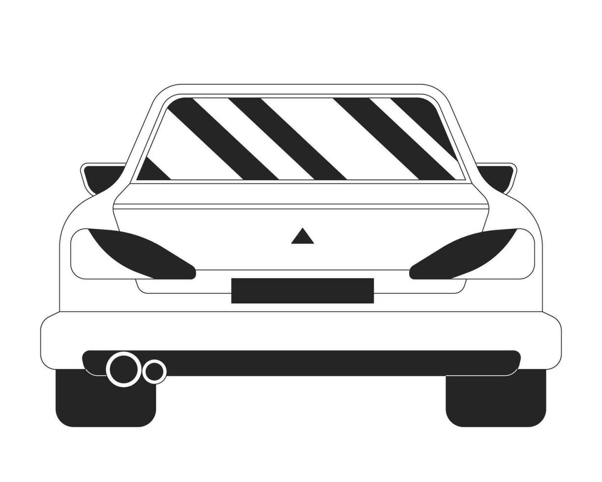 veicolo indietro Visualizza nero e bianca 2d linea cartone animato oggetto. vista posteriore auto trasporto isolato vettore schema elemento. dietro a auto trasporto. indietro automobile monocromatico piatto individuare illustrazione