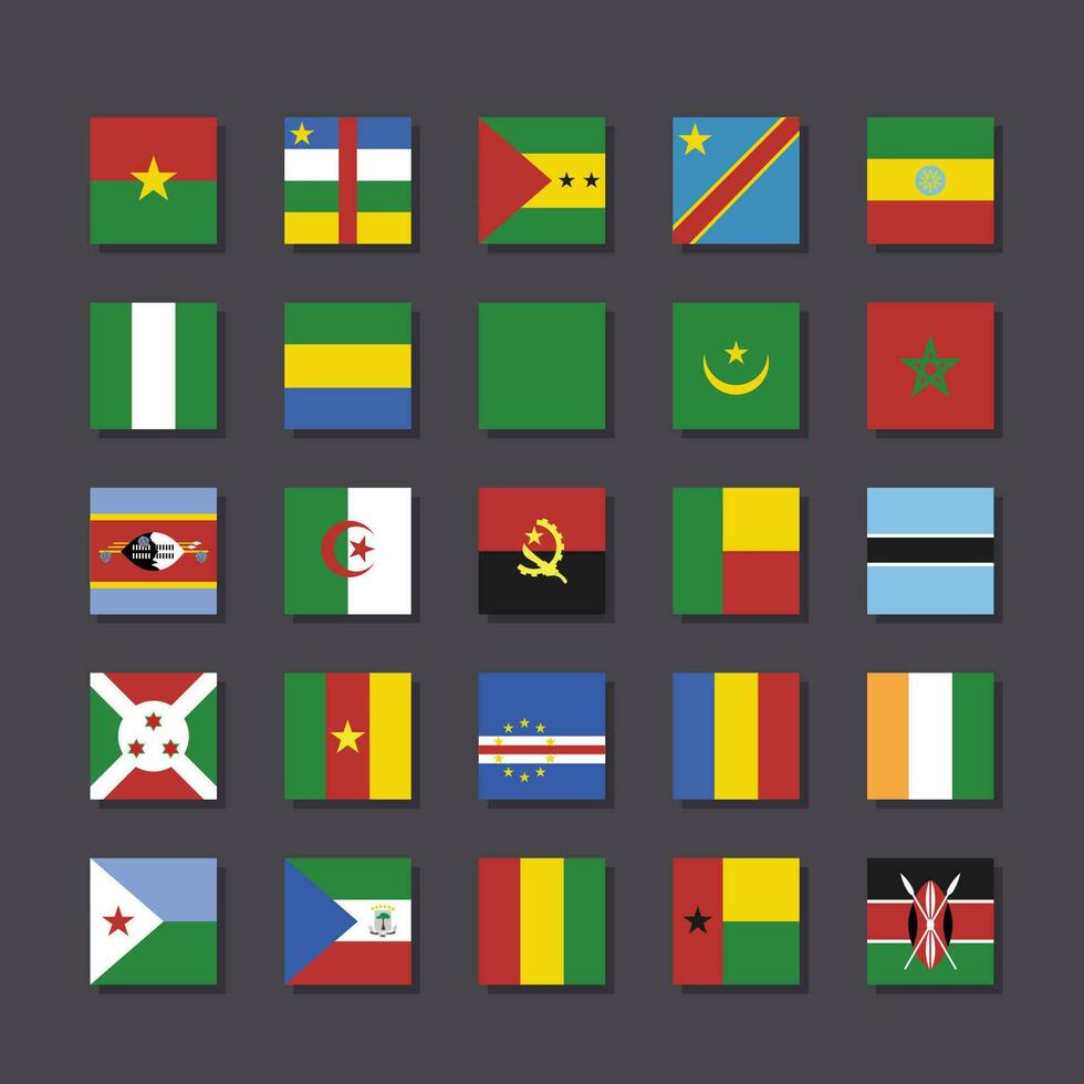 Africa bandiera icona impostato piazza forma piatto design vettore illustrazione