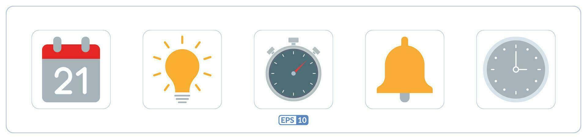 calendario, lampadina, cronometro, campana, tempo colore piatto icona vettore