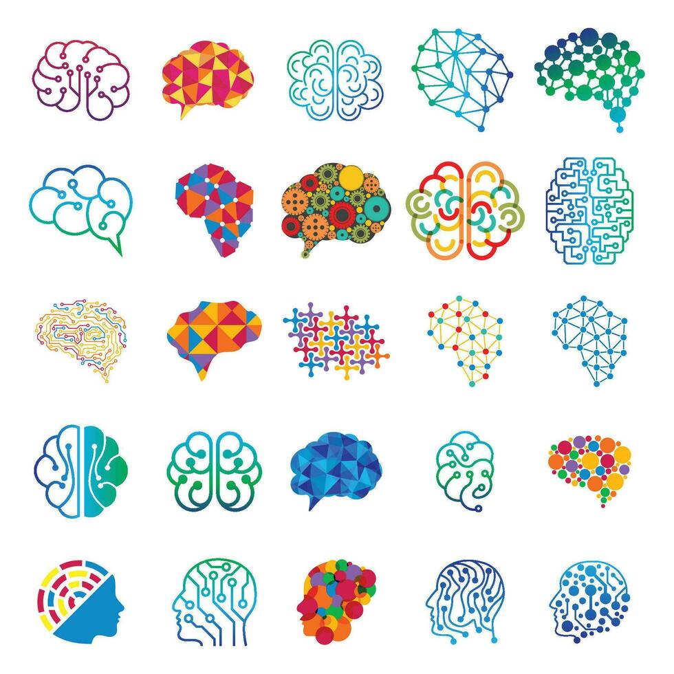 impostato di umano cervello Tech inteligente digitale idea logo vettore icona