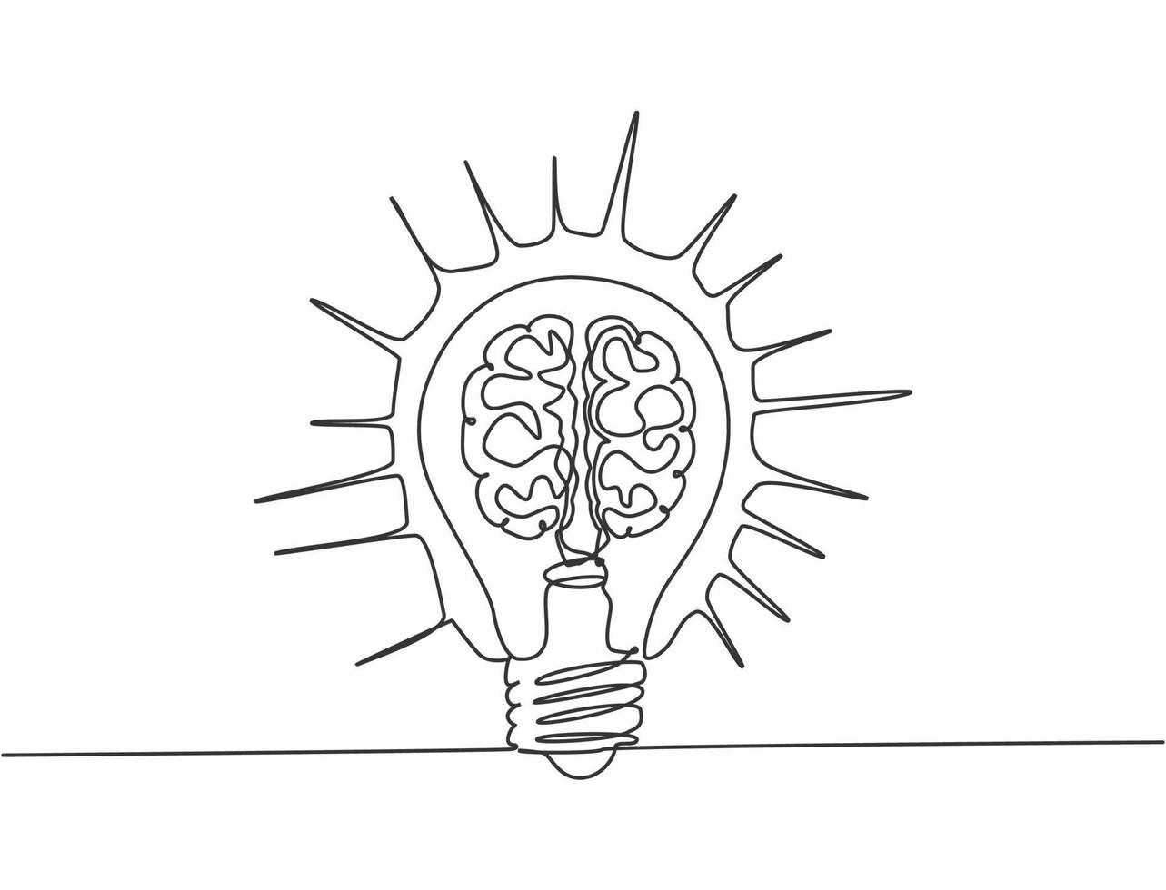 un disegno a linea continua di una lampadina brillante con un organo del cervello umano all'interno dell'emblema del logo dell'icona. concetto di modello logotipo simbolo integratore alimentare. illustrazione grafica di design moderno a linea singola vettore