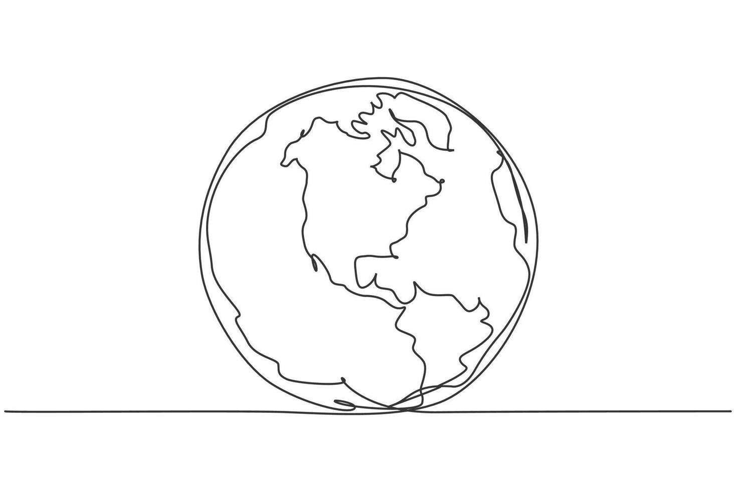 globo terrestre rotondo. disegno a tratteggio continuo della mappa del mondo design minimalista dell'illustrazione vettoriale su sfondo bianco. linea semplice disegna uno stile grafico moderno. concetto grafico disegnato a mano per l'istruzione