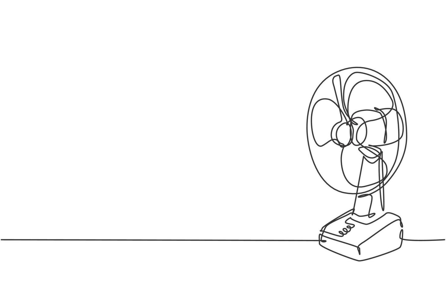 un disegno a linea continua di un elettrodomestico con ventilatore da scrivania elettrico. concetto di modello di strumenti per la casa di elettricità. illustrazione grafica vettoriale di design a linea singola alla moda
