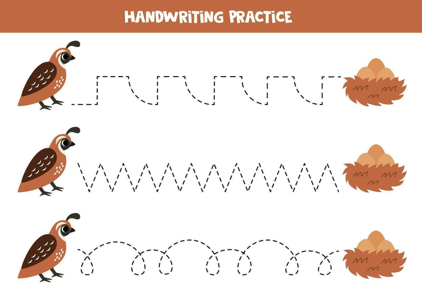 tracciato Linee per bambini. carino cartone animato Quaglia e nido. grafia la pratica. vettore