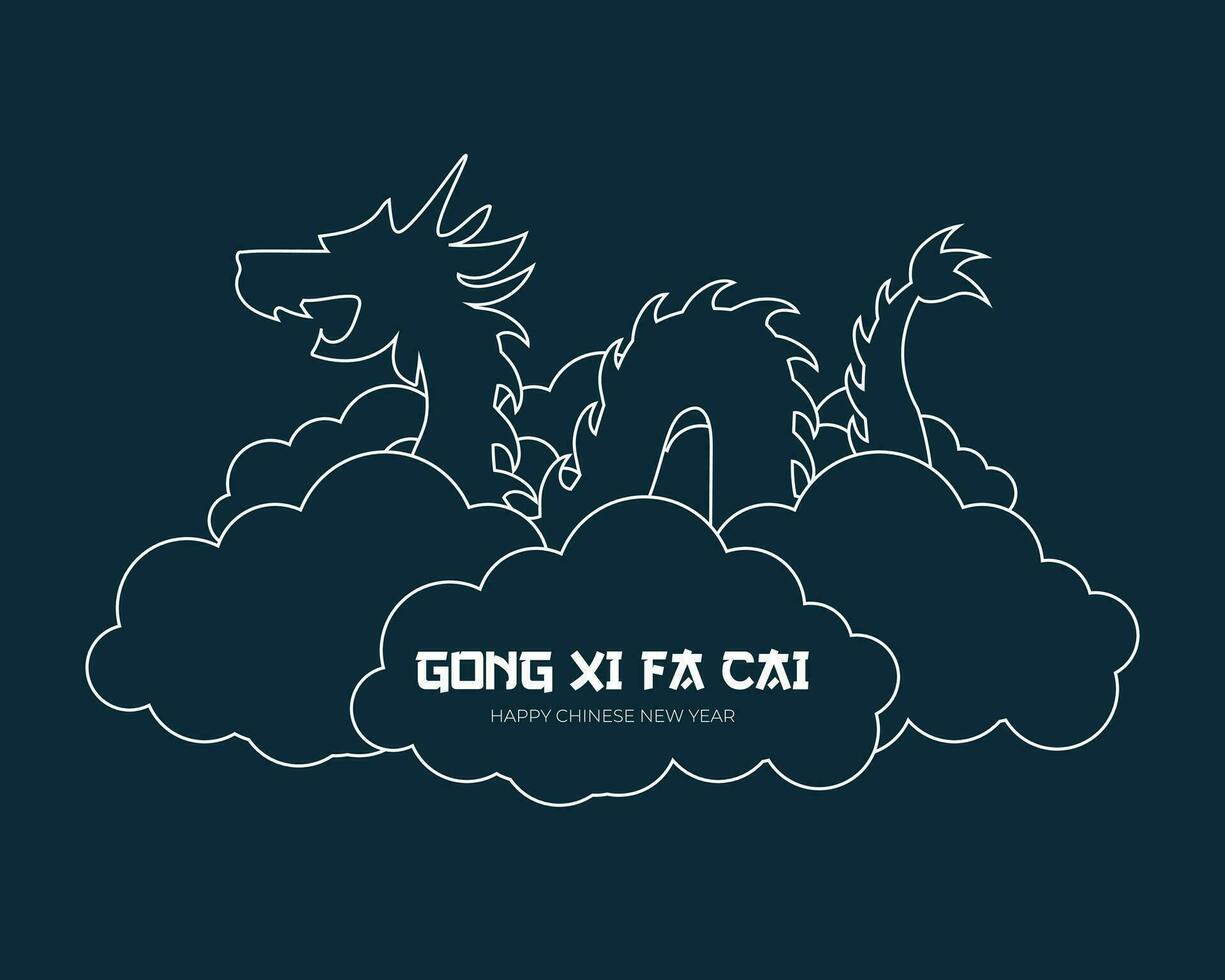 contento Cinese nuovo anno gong xi fa cai Imlek saluto linea arte stile vettore