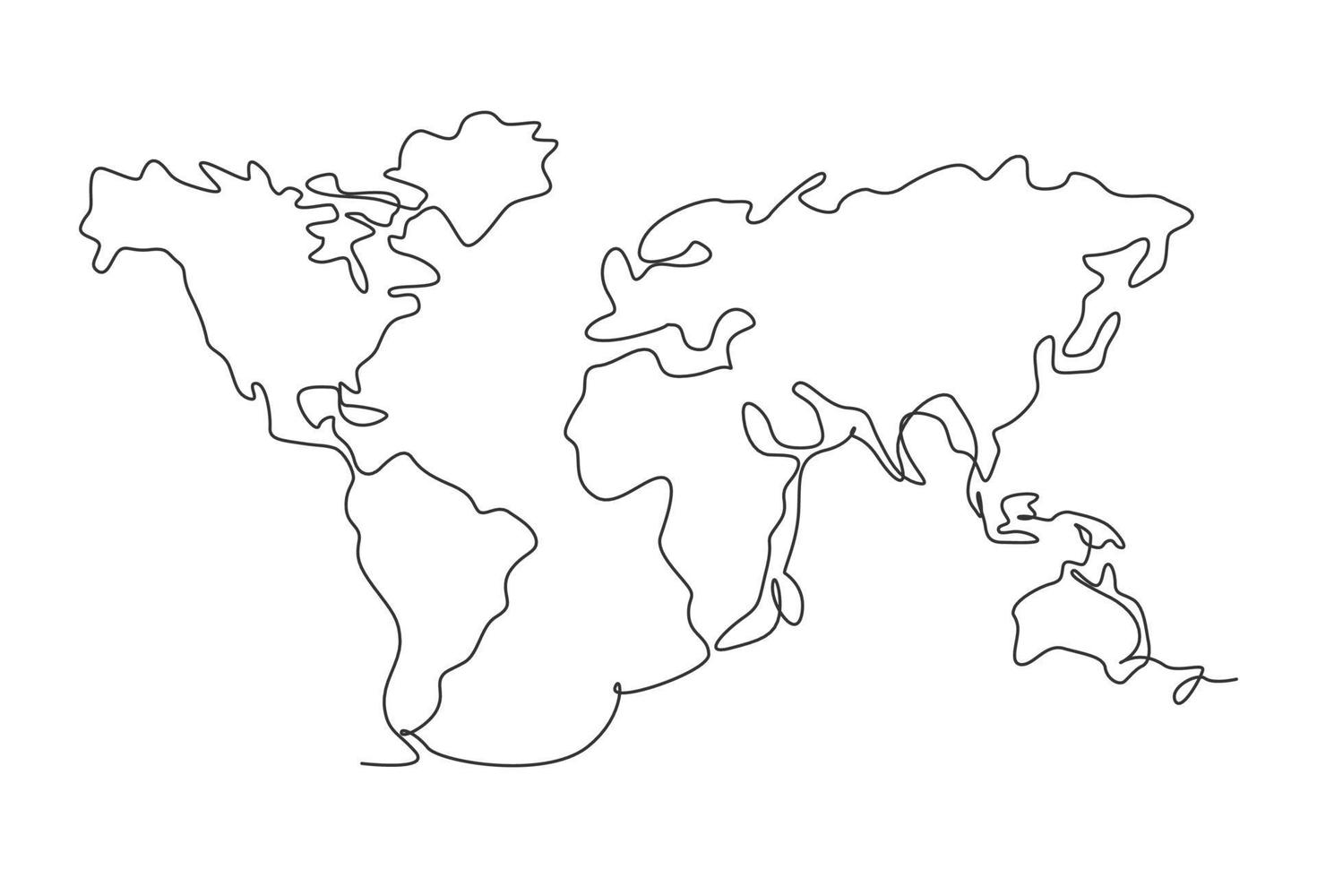 mappa del mondo. disegno continuo di una linea del disegno minimalista dell'illustrazione di vettore dell'atlante mondiale su fondo bianco. stile grafico moderno di linea semplice isolata. concetto grafico disegnato a mano per l'istruzione