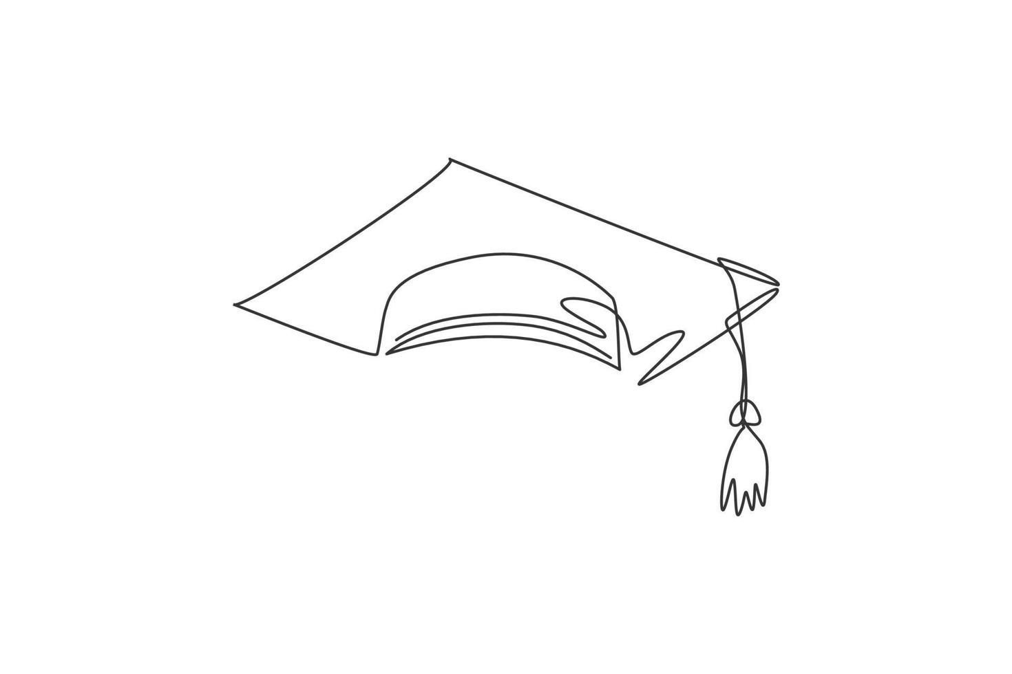 cappello di laurea. icona grafica del cappello di laurea universitaria a linea continua singola. semplice doodle di una linea per il concetto di educazione. illustrazione vettoriale isolato design minimalista su sfondo bianco