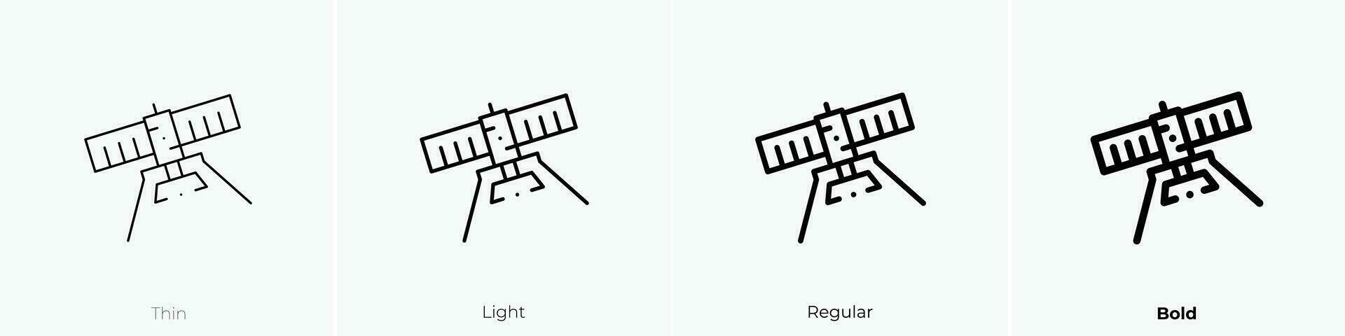 Radio telescopio icona. sottile, luce, regolare e grassetto stile design isolato su bianca sfondo vettore