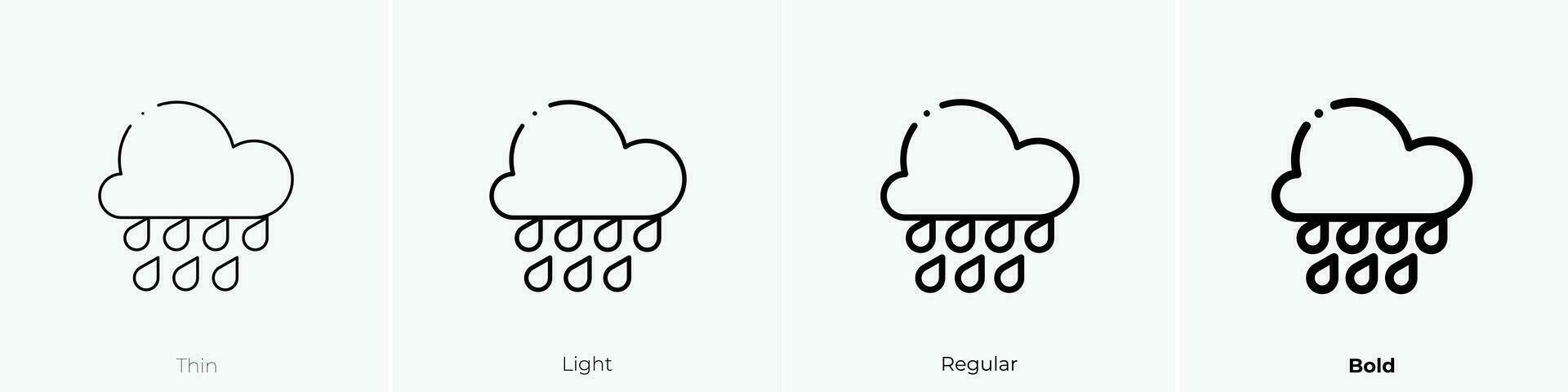 pioggia icona. sottile, luce, regolare e grassetto stile design isolato su bianca sfondo vettore