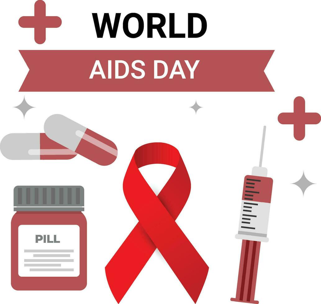 rosso nastro HIV, mondo AIDS giorno simbolo, 1 dicembre. 3d realistico, vettore illustrazione, isolato su bianca sfondo.