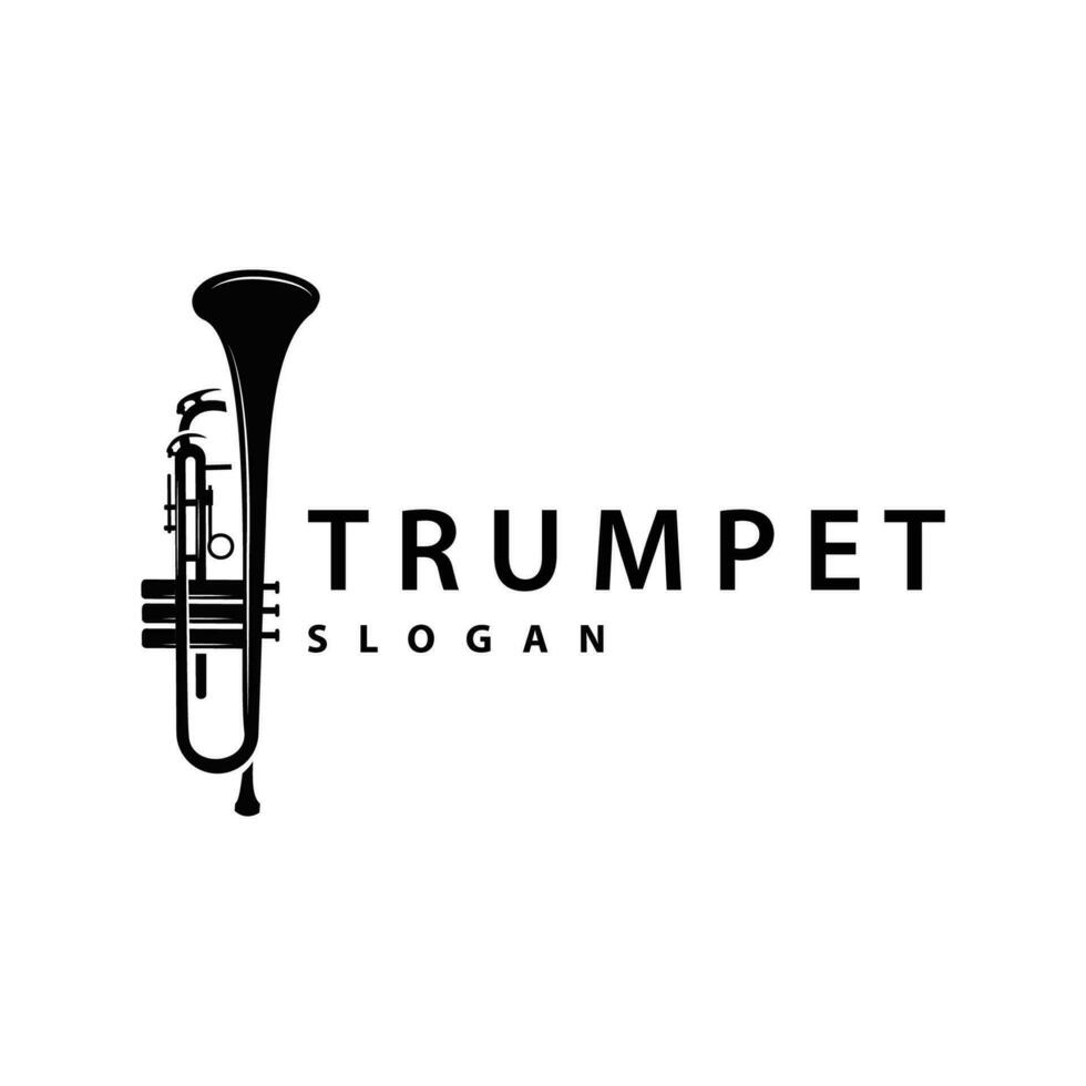 semplice marca silhouette design ottone musicale strumento tromba, classico jazz tromba logo vettore