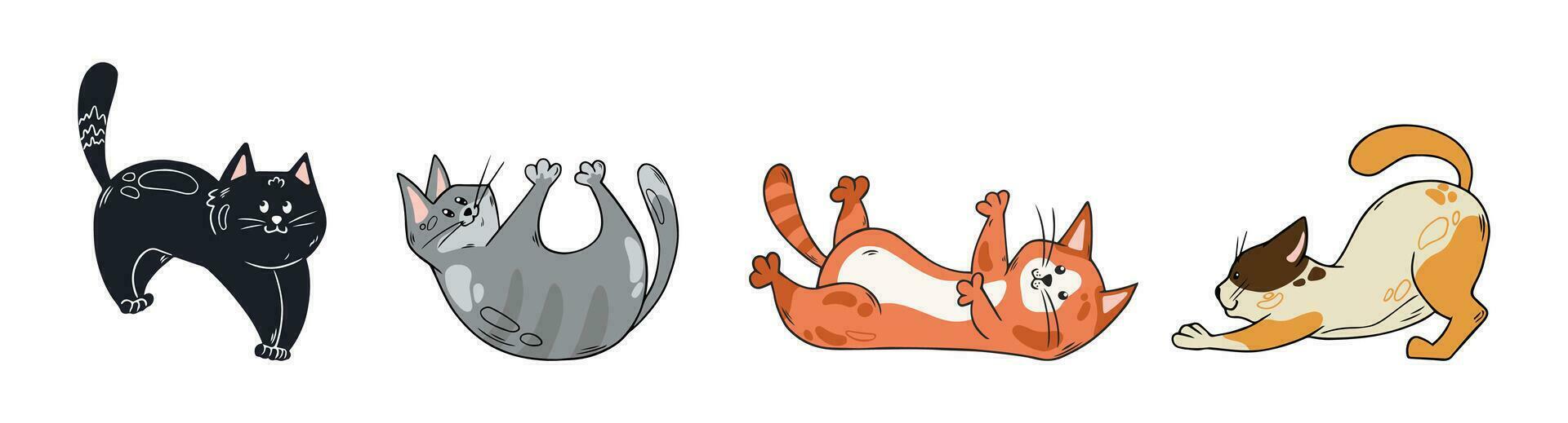 impostato di carino divertente gatti. mano disegnato scarabocchio animali domestici. vettore illustrazioni isolato su bianca.