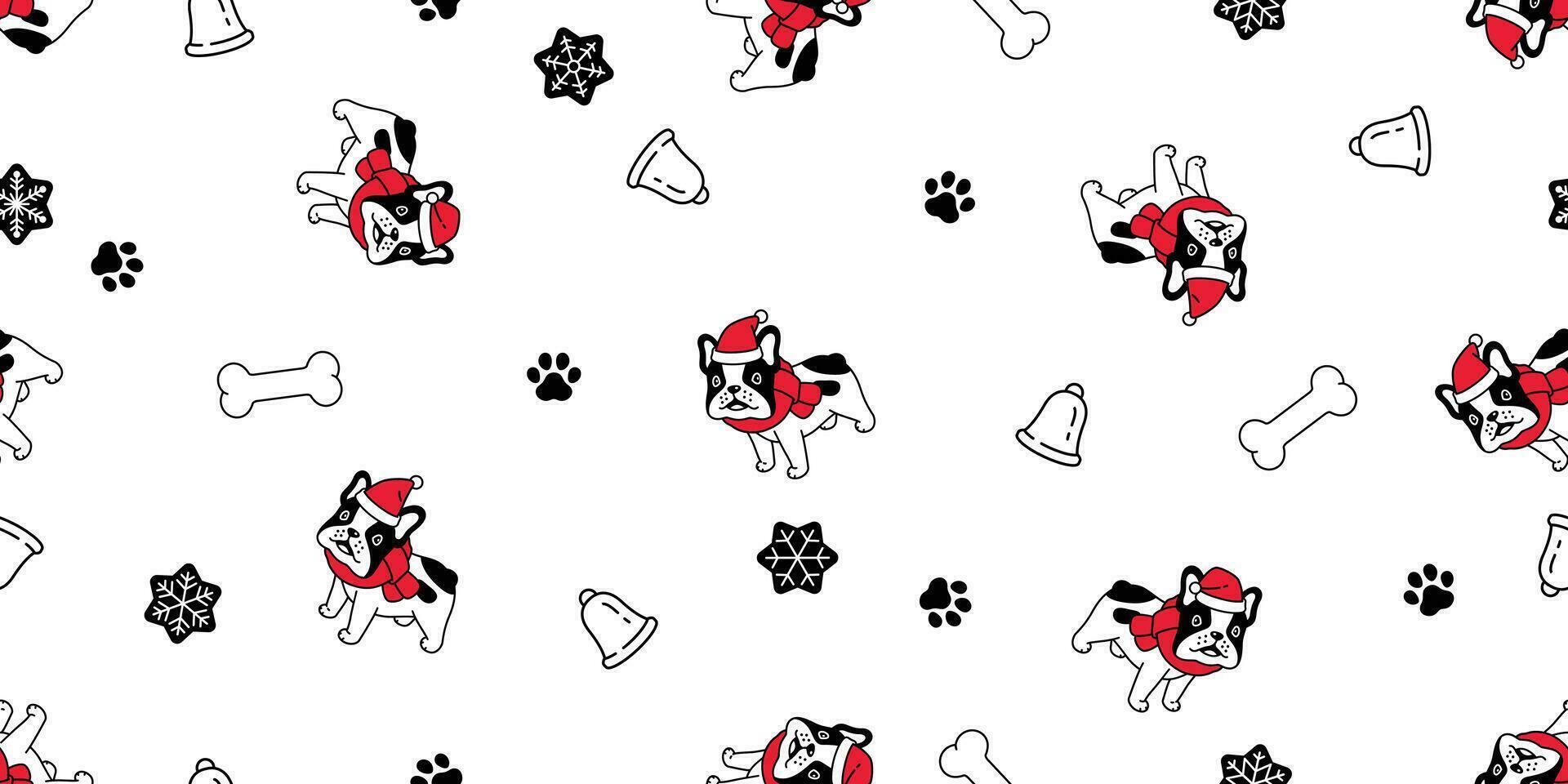 cane senza soluzione di continuità modello Natale francese bulldog vettore Santa Claus cappello osso sciarpa isolato cartone animato ripetere sfondo piastrella sfondo illustrazione design