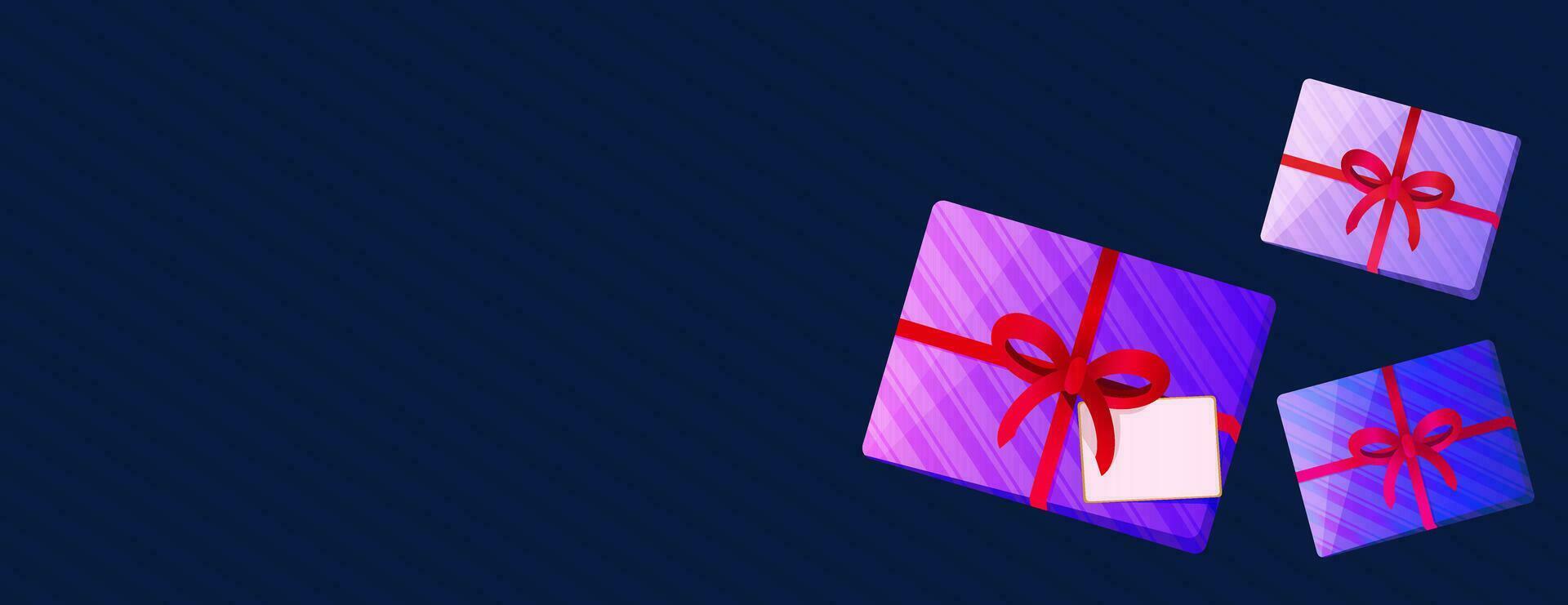 Natale fon con carino regalo scatola su un' pendenza buio blu sfondo. vettore illustrazione astratto, luminosa regalo scatola. orizzontale confine con copia spazio.
