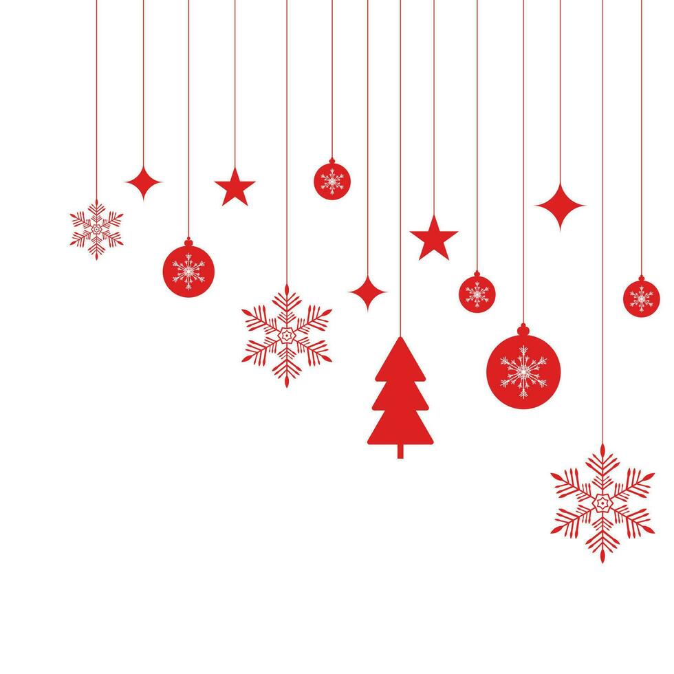 sociale media inviare design allegro Natale bianca sfondo con albero e palle con stelle e fiocco di neve vettore