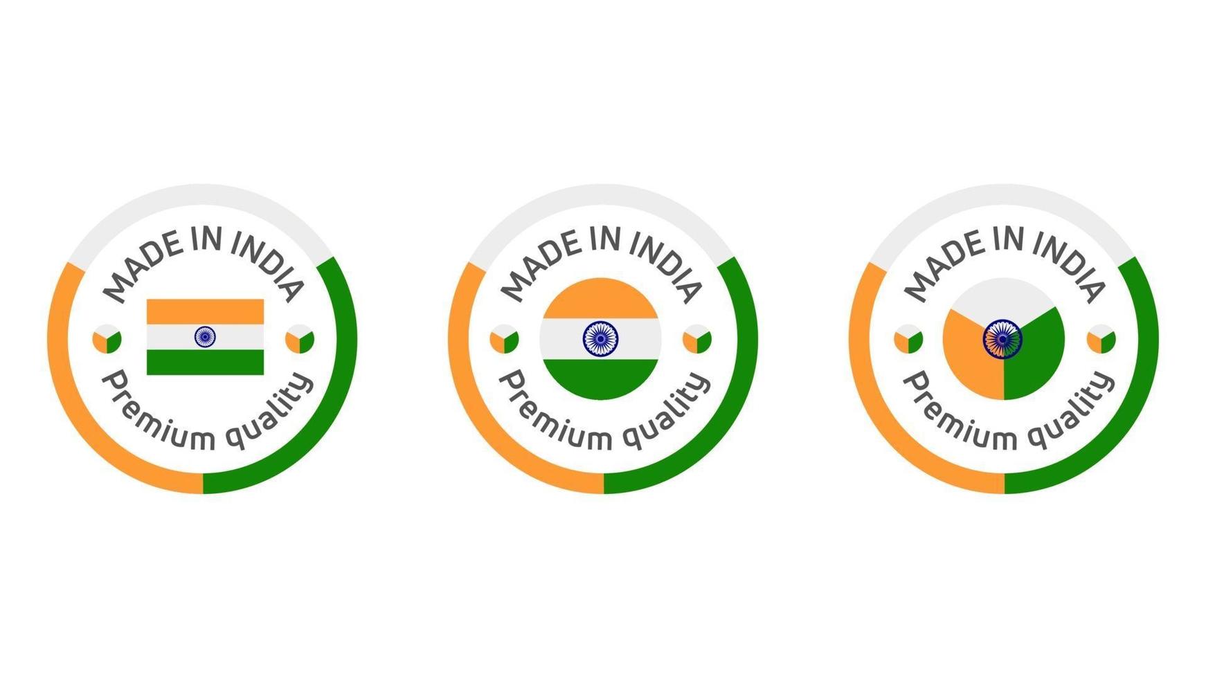 fatto in India etichetta. timbro di qualità dell'India. icona di vettore del marchio di qualità per tag, badge, adesivi, emblema, prodotto.