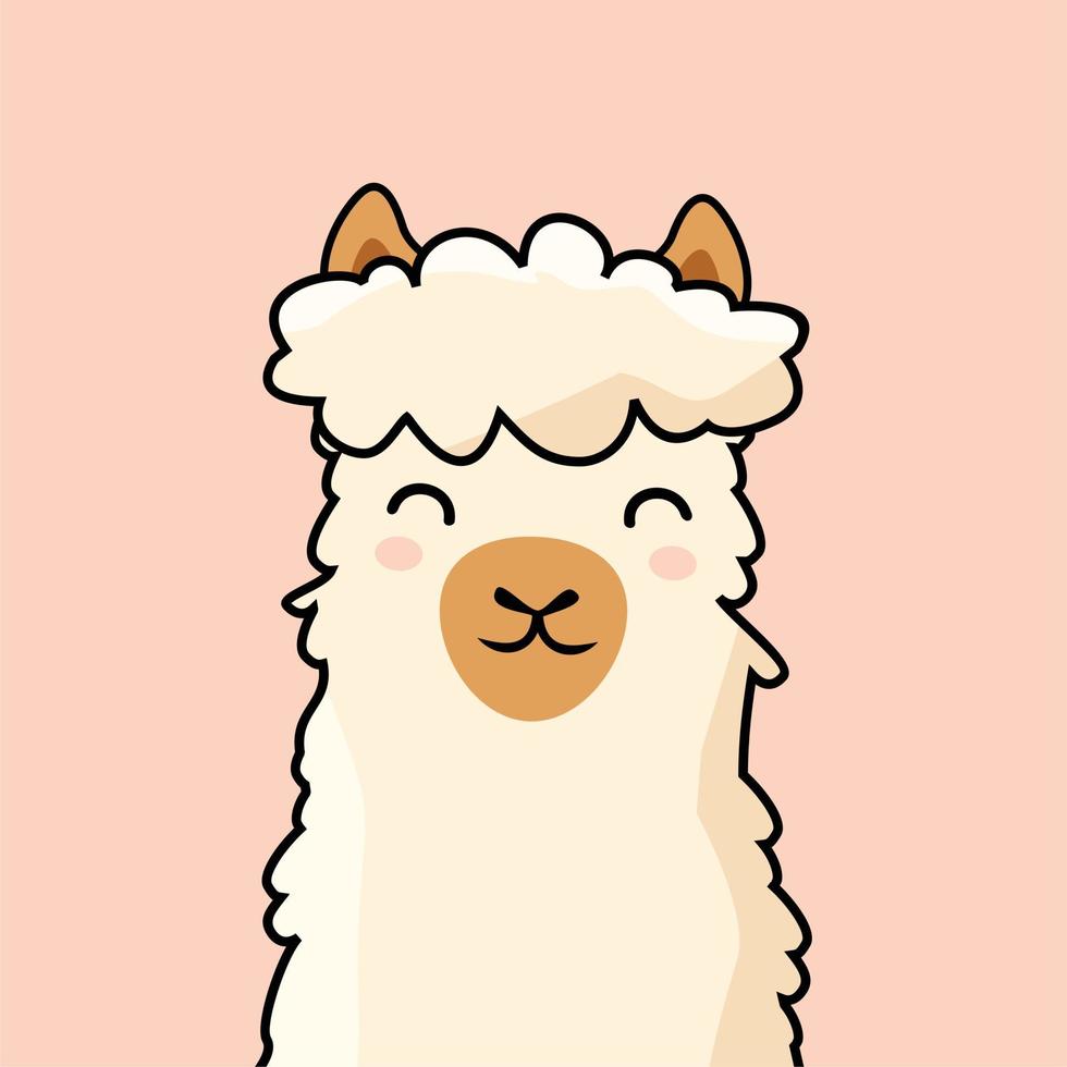 testa lama cartone animato alpaca vettore