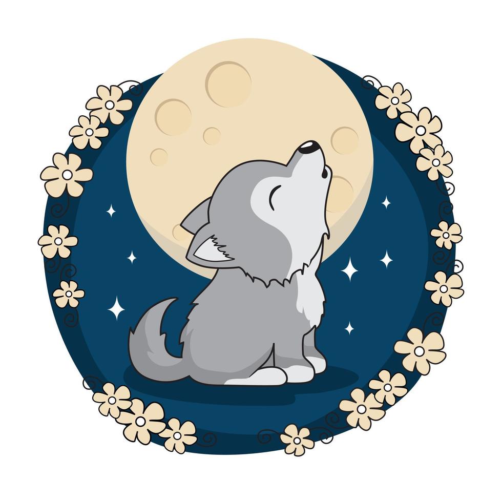 illustrazioni di ornamento del fiore del coyote del fumetto del lupo vettore