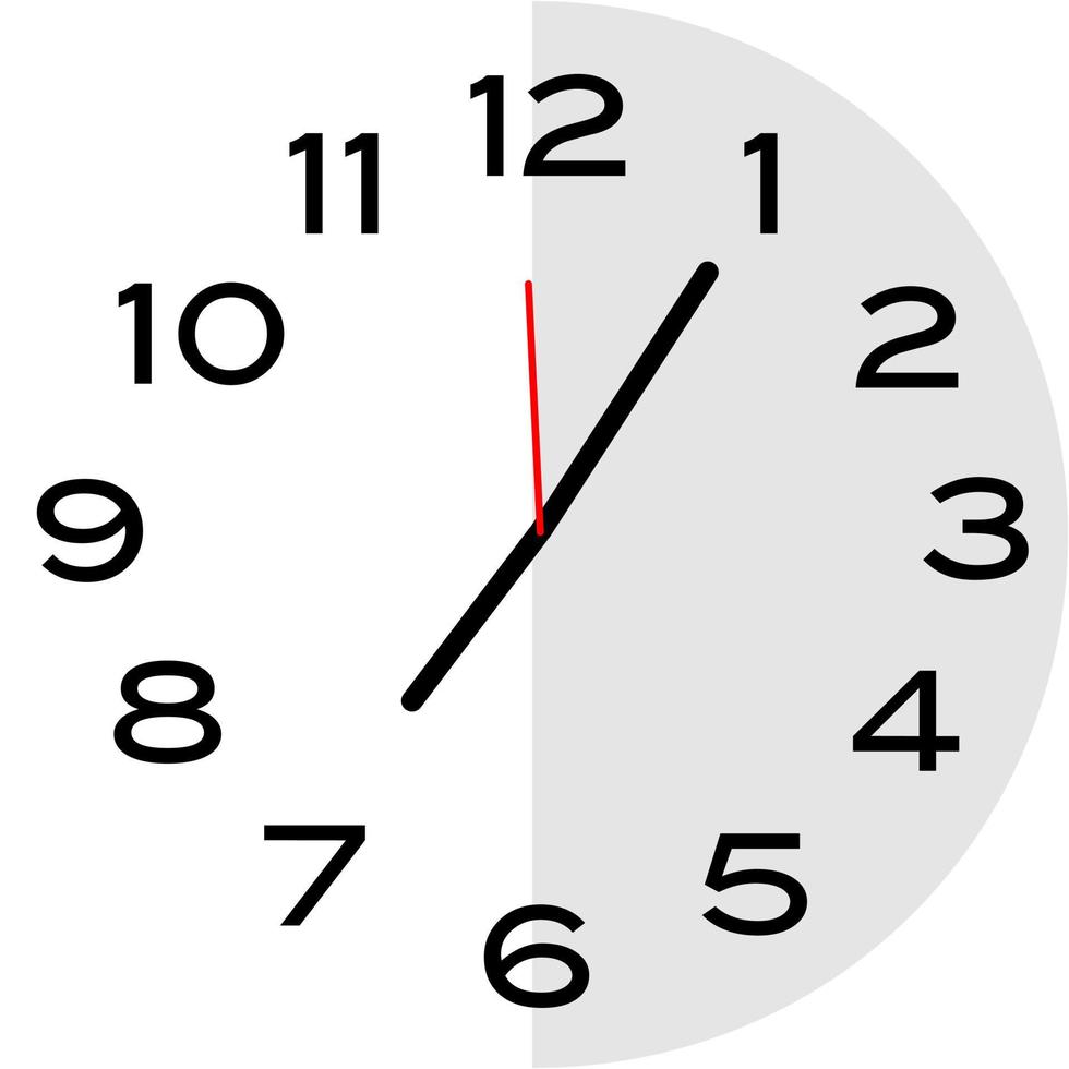 Icona dell'orologio analogico 5 minuti dopo le 7 vettore