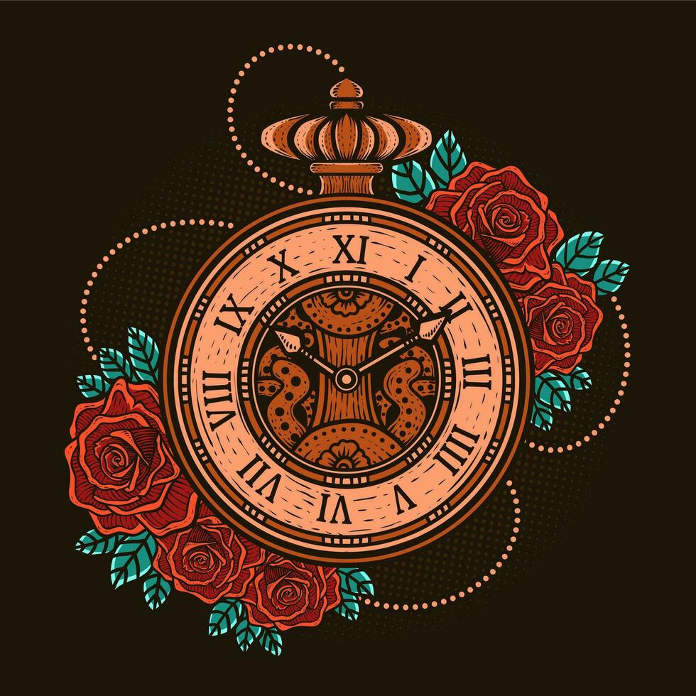 illustrazione antico orologio con in profondità senso di pazienza e tempo vettore